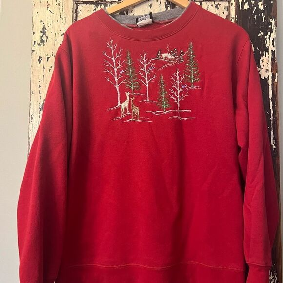 Vintage winter deer 🦌 snow scene embroidered sweatshirt. Women’s size XL - Picture 2 of 9